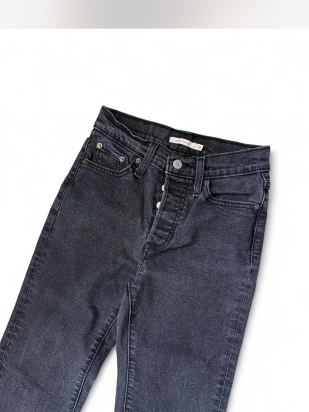 Levi’s Wedgie Straight Black Jeans High Rise Button Fly Vintage Style - Picture 4 of 7